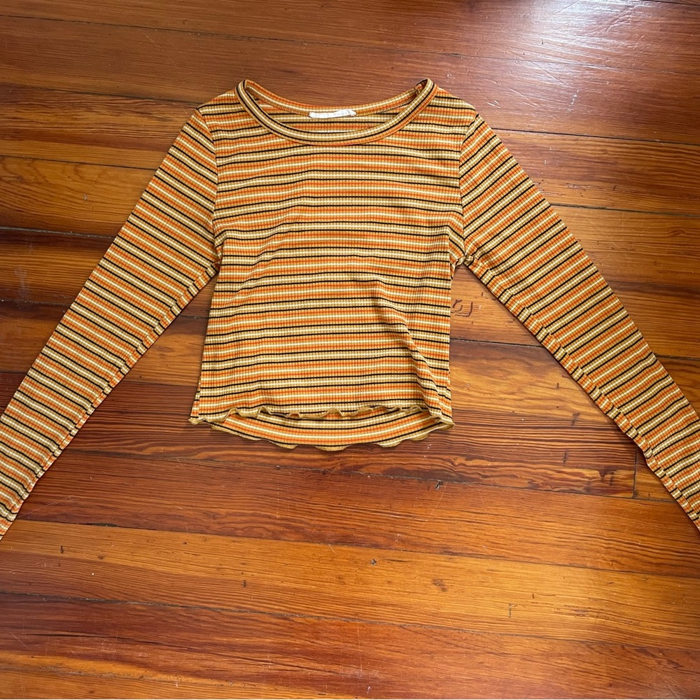 Caution to the Wind 🌬 Long Sleeve Ruffle Seam Crop Top